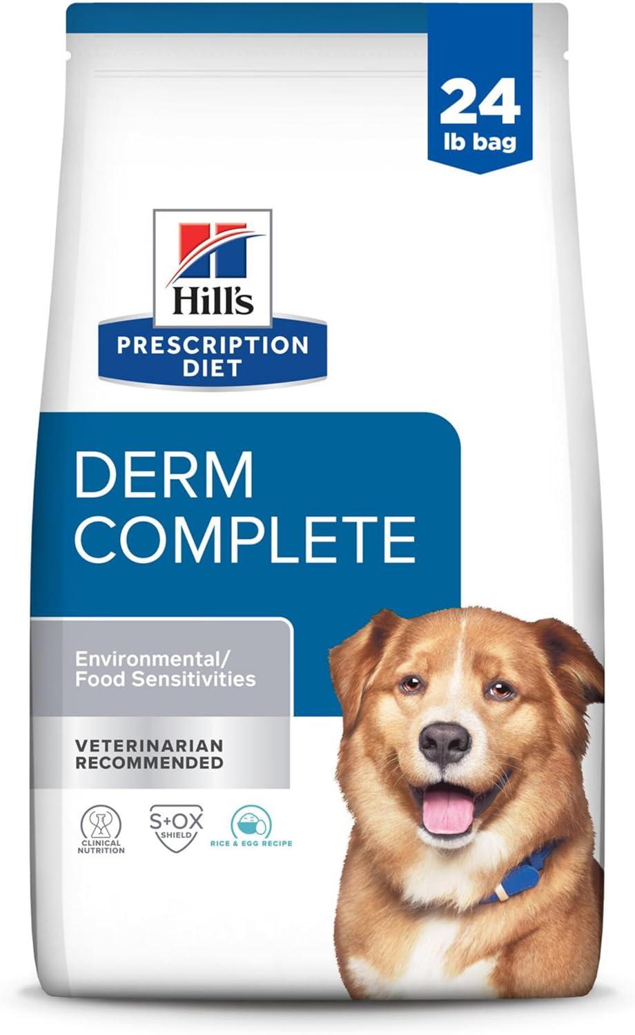 imageHills Prescription Diet Derm Complete Skin ampamp Food Sensitivities Dry Dog Food Veterinary Diet 143 lb BagRice Egg Adult