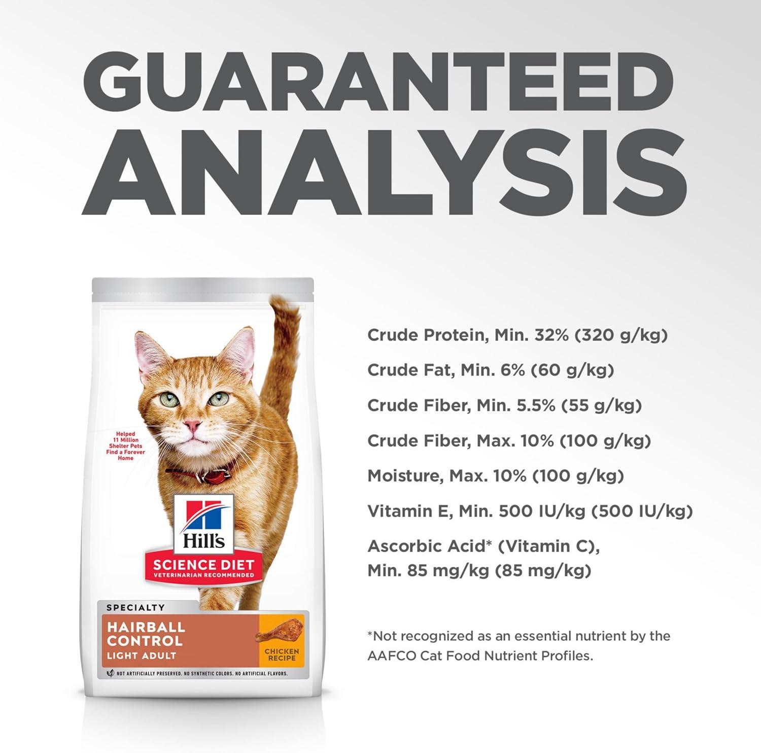 imageHills Science Diet Hairball Control Light Adult 16 Weight Management ampamp Hairball Control Support Dry Cat Food Chicken Recipe 155 lb BagChicken