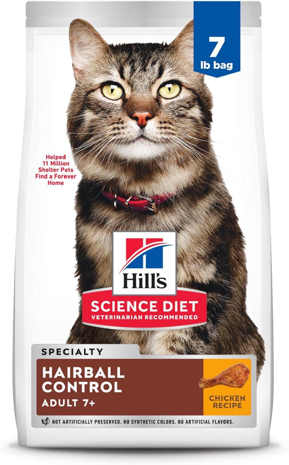 imageHills Science Diet Hairball Control Senior Adult 7 Hairball Control Support Dry Cat Food Chicken Recipe 155 lb BagChicken