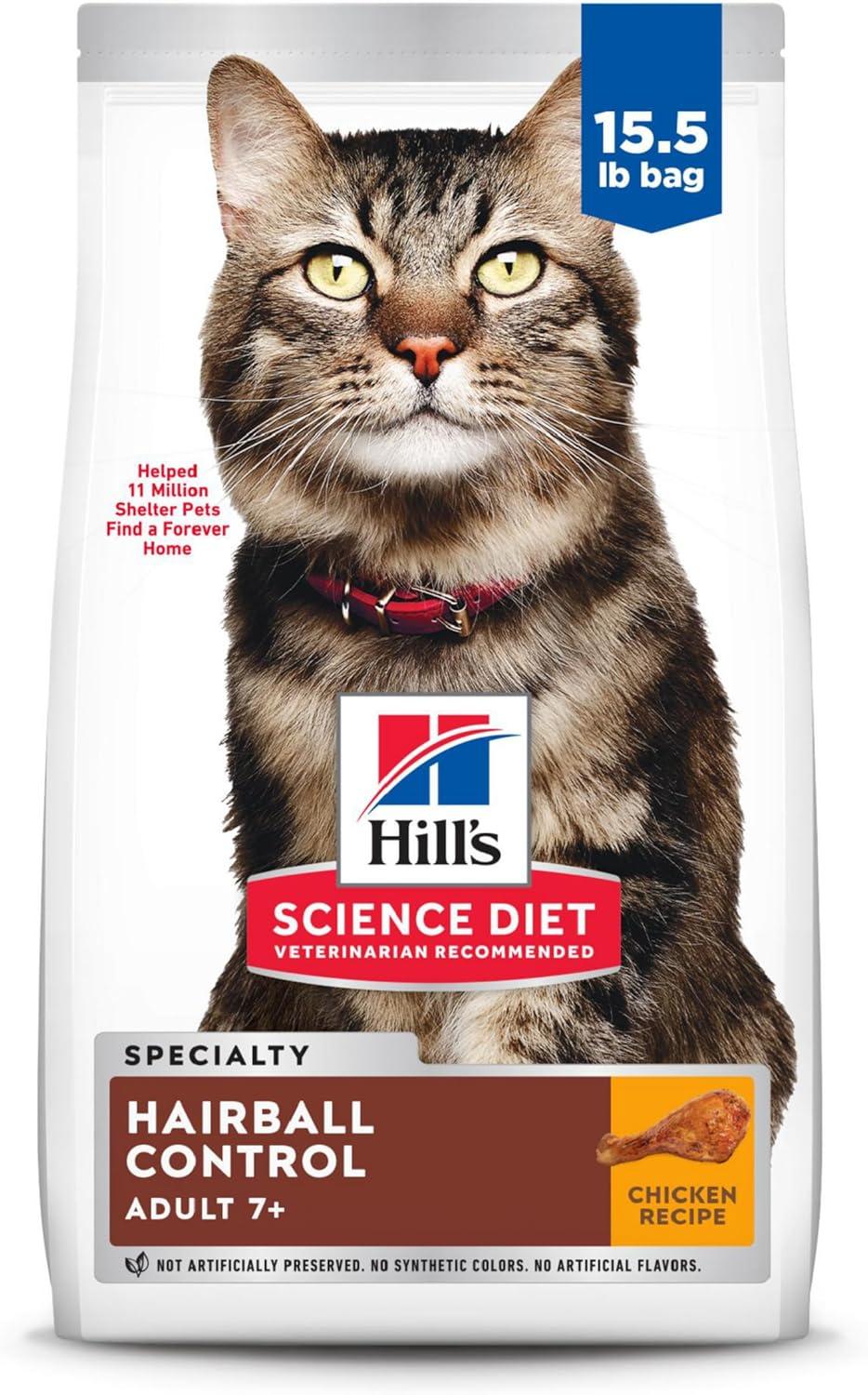imageHills Science Diet Hairball Control Senior Adult 7 Hairball Control Support Dry Cat Food Chicken Recipe 155 lb BagChicken