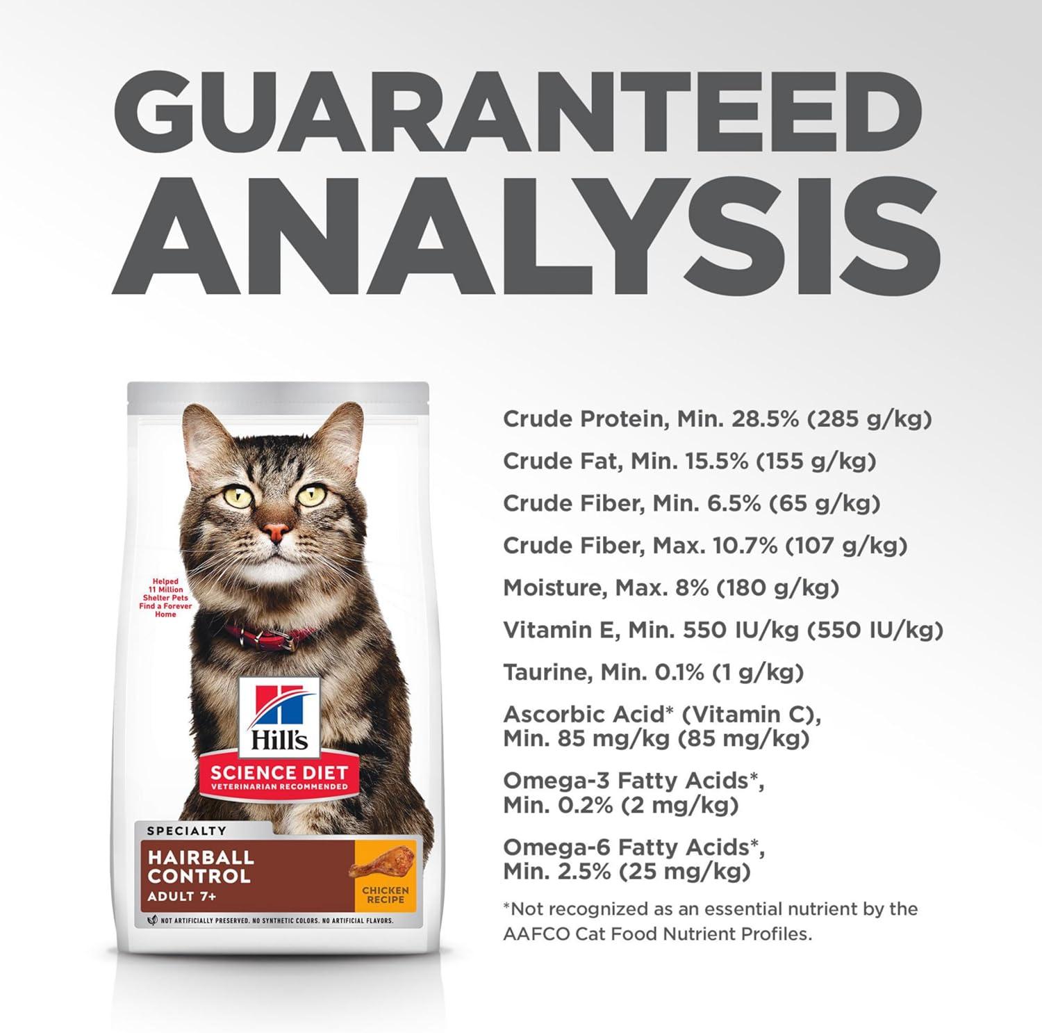 imageHills Science Diet Hairball Control Senior Adult 7 Hairball Control Support Dry Cat Food Chicken Recipe 155 lb BagChicken