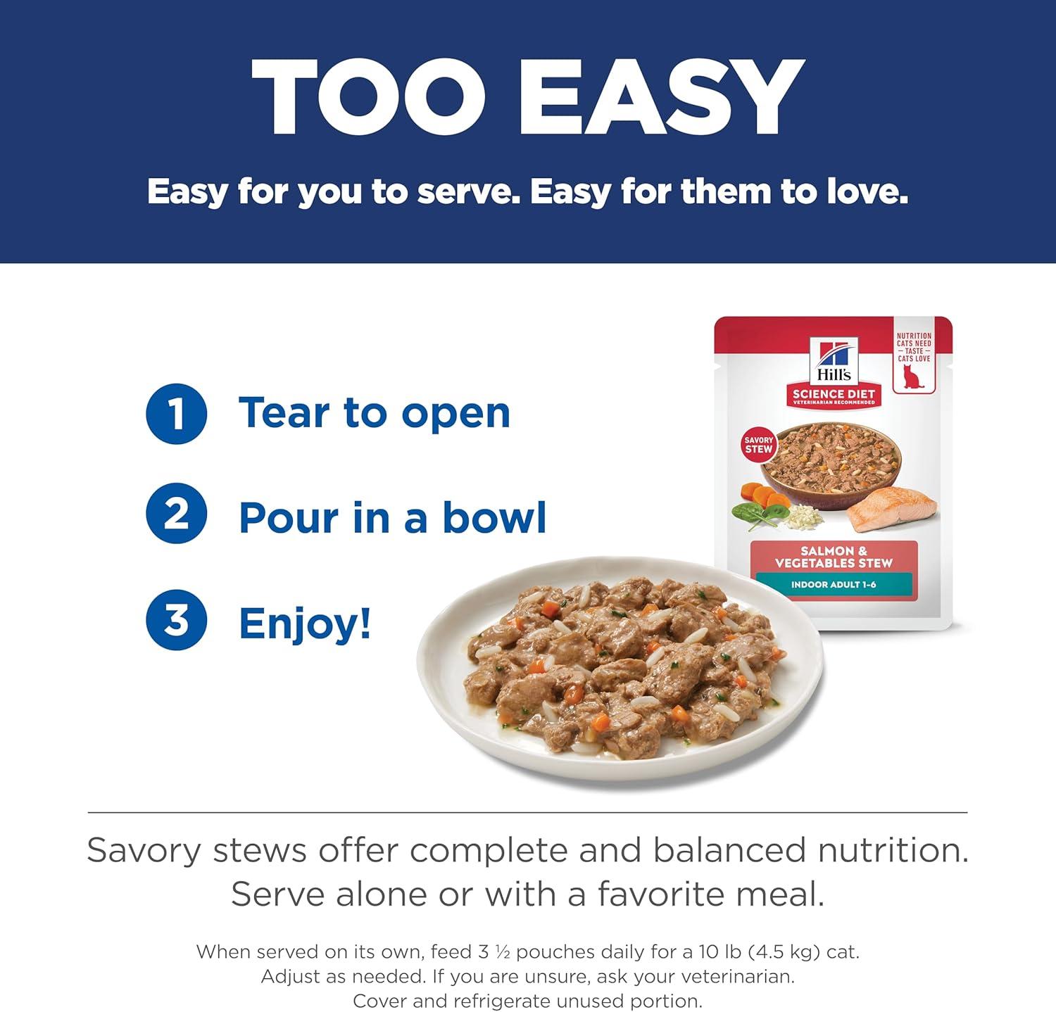 imageHills Science Diet Indoor Adult 16 Easy Litter Box Cleanup Wet Cat Food Salmon ampamp Vegetables Stew 28 oz Pouch Case of 24