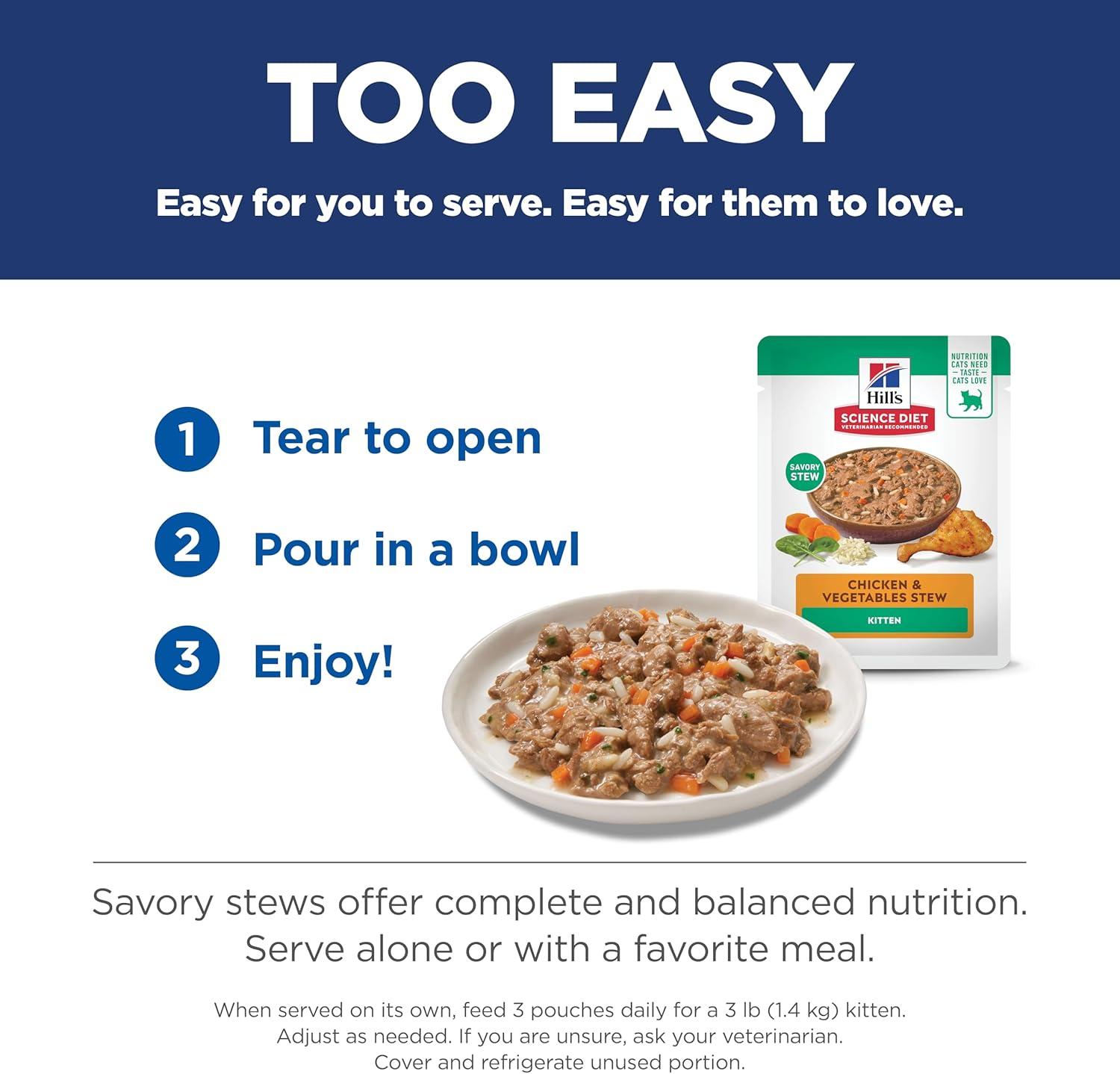 imageHills Science Diet Kitten Kitten Premium Nutrition Wet Cat Food Chicken Stew 28 oz Pouch Case of 24Chicken Vegetables Stew