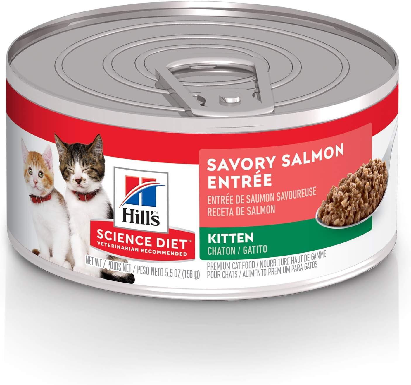 imageHills Science Diet Kitten Kitten Premium Nutrition Wet Cat Food Turkey Minced 55 oz Can Case of 24Salmon Minced