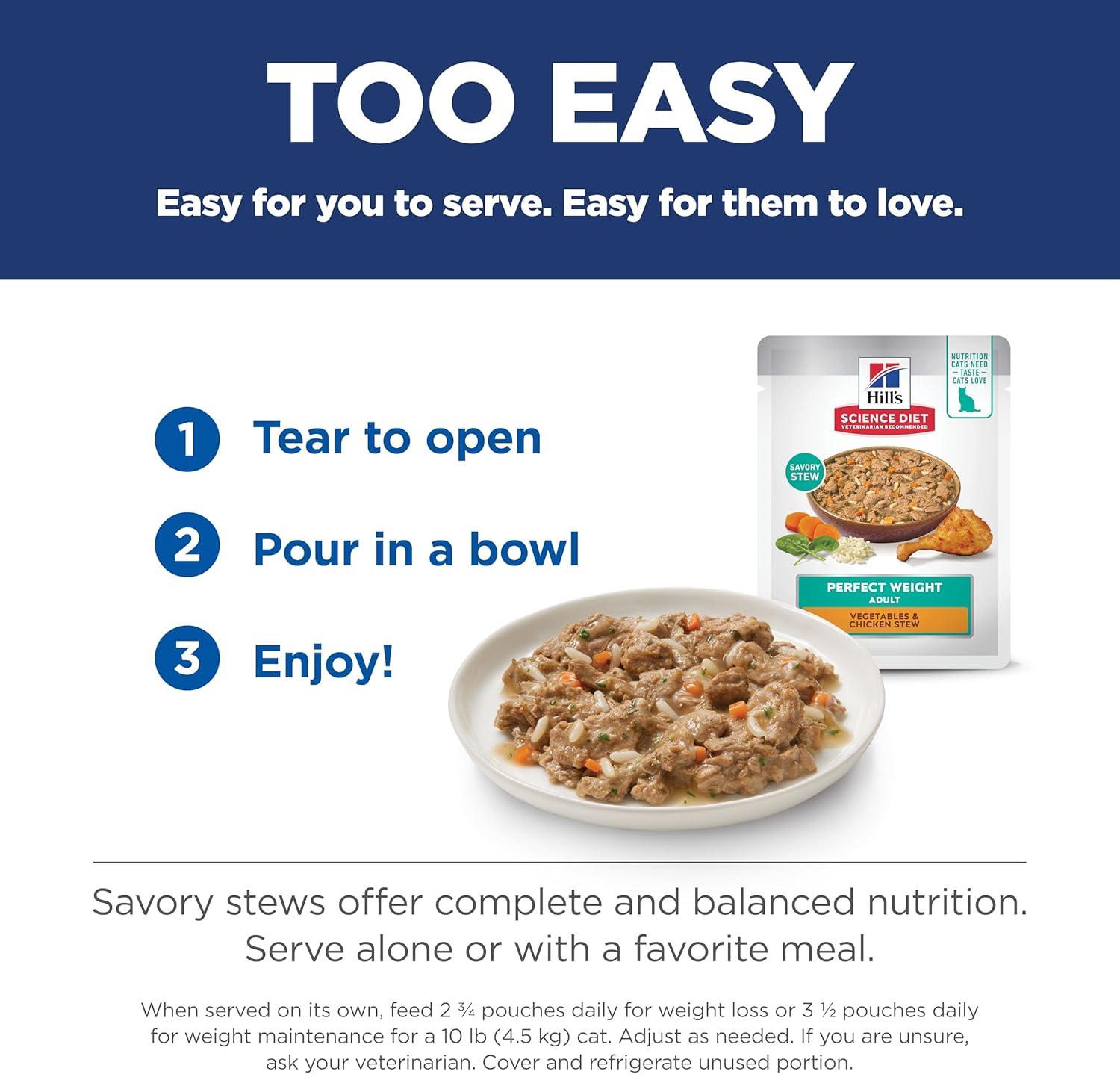 imageHills Science Diet Perfect Weight Adult 16 Weight Management Support Wet Cat Food Salmon ampamp Vegetables Stew 28 oz Pouch Case of 24Chicken Vegetables Stew