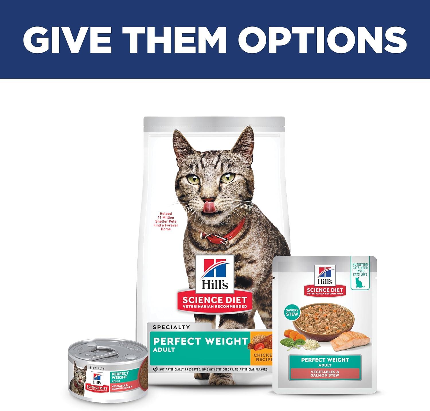 imageHills Science Diet Perfect Weight Adult 16 Weight Management Support Wet Cat Food Salmon ampamp Vegetables Stew 28 oz Pouch Case of 24Salmon Vegetables Stew