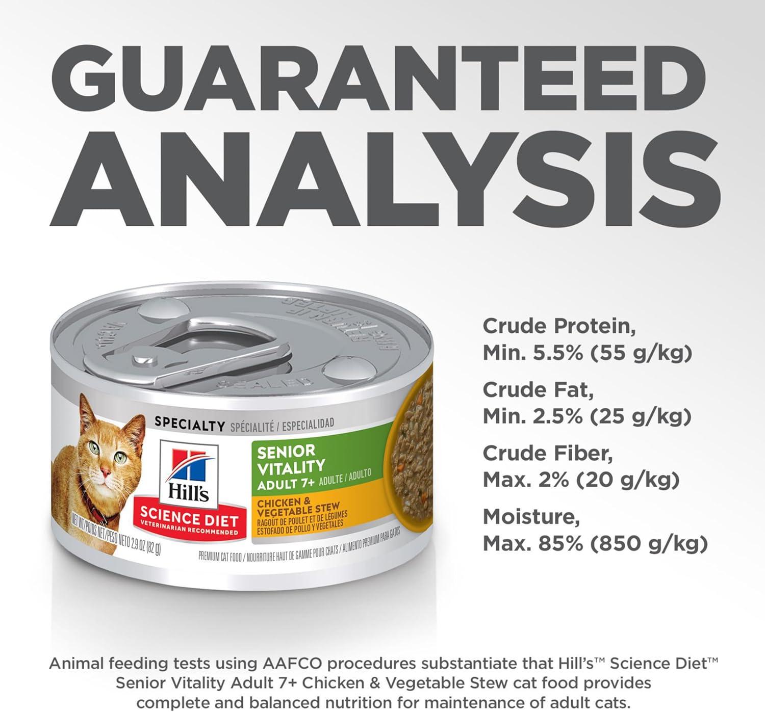 imageHills Science Diet Senior Vitality Adult 7 Senior Premium Nutrition Wet Cat Food Chicken ampamp Vegetable Stew 29 oz Cans 24Pack