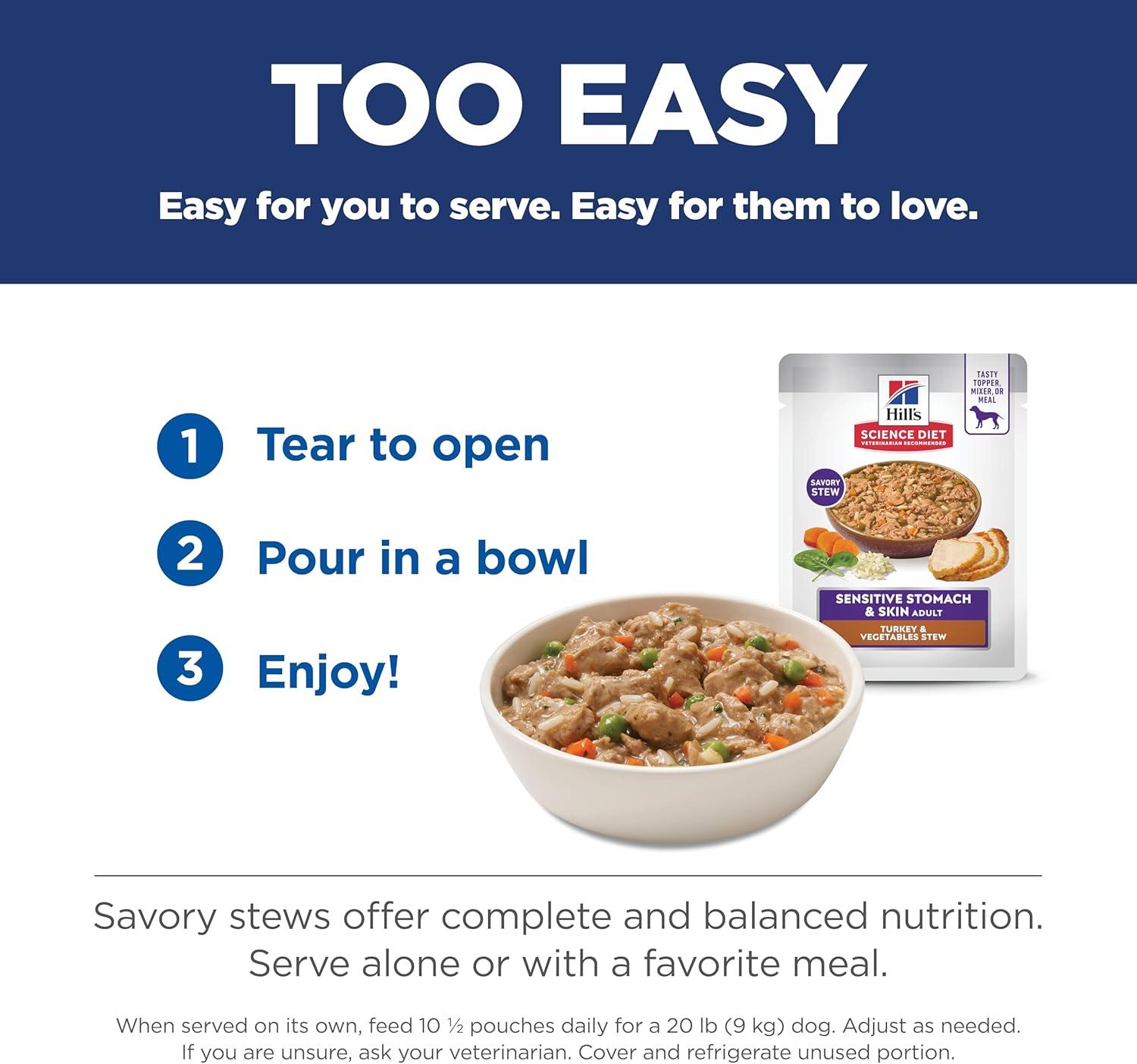 imageHills Science Diet Sensitive Stomach ampamp Skin Adult 16 Stomach ampamp Skin Sensitivity Support Wet Dog Food Chicken ampamp Rice Stew 28 oz Pouch Case of 24Turkey Vegetables Stew