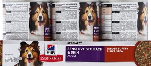 imageHills Science Diet Sensitive Stomach ampamp Skin Adult 16 Stomach ampamp Skin Sensitivity Support Wet Dog Food Salmon ampamp Vegetables Loaf 128 oz Can Case of 12Turkey Rice Stew