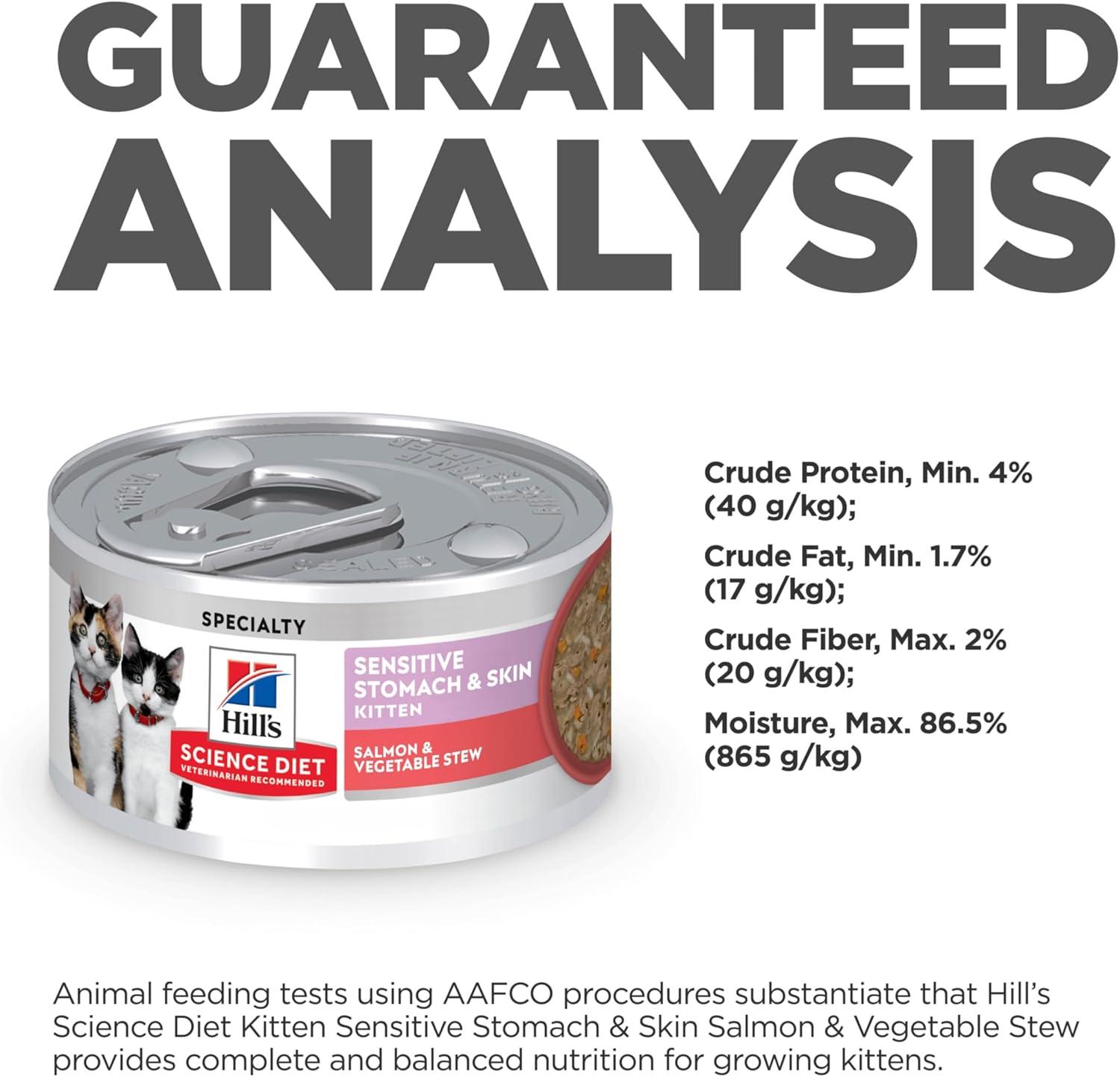 imageHills Science Diet Sensitive Stomach ampamp Skin Kitten Stomach ampamp Skin Sensitivity Support Wet Cat Food Salmon ampamp Vegetables Stew 28 oz Can Case of 24