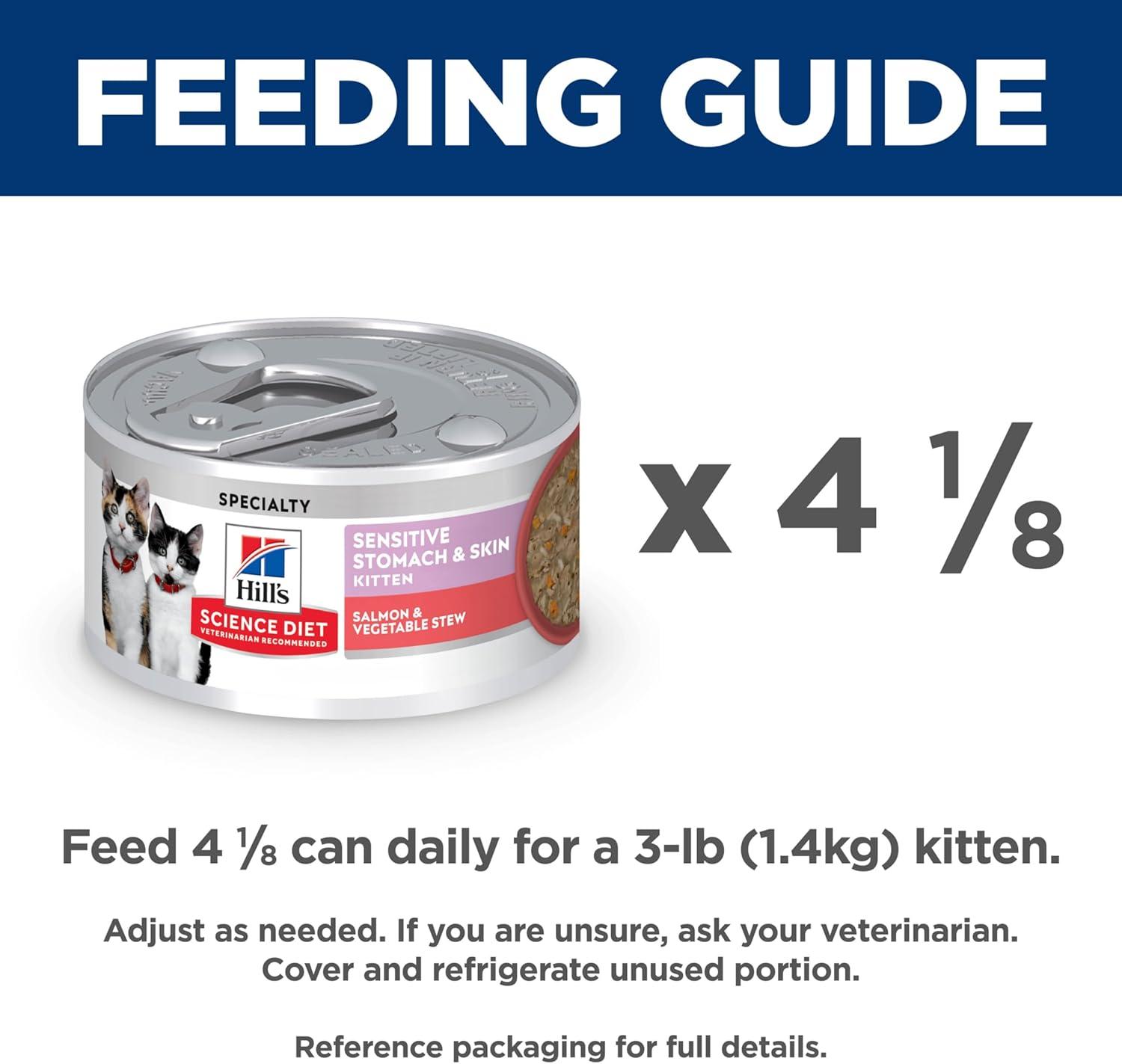 imageHills Science Diet Sensitive Stomach ampamp Skin Kitten Stomach ampamp Skin Sensitivity Support Wet Cat Food Salmon ampamp Vegetables Stew 28 oz Can Case of 24