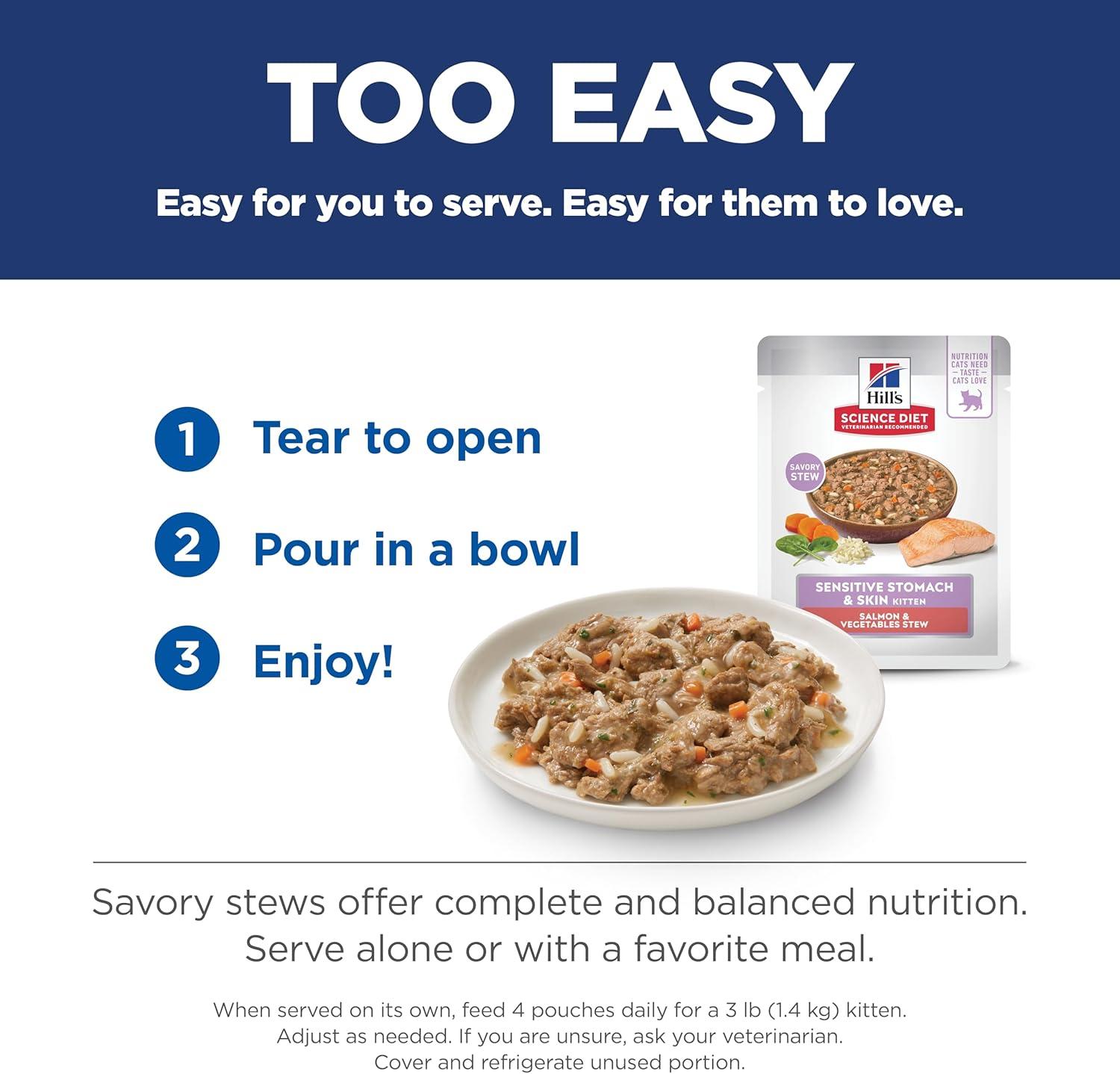 imageHills Science Diet Sensitive Stomach ampamp Skin Kitten Stomach ampamp Skin Sensitivity Support Wet Cat Food Salmon ampamp Vegetables Stew 28 oz Pouch Case of 24