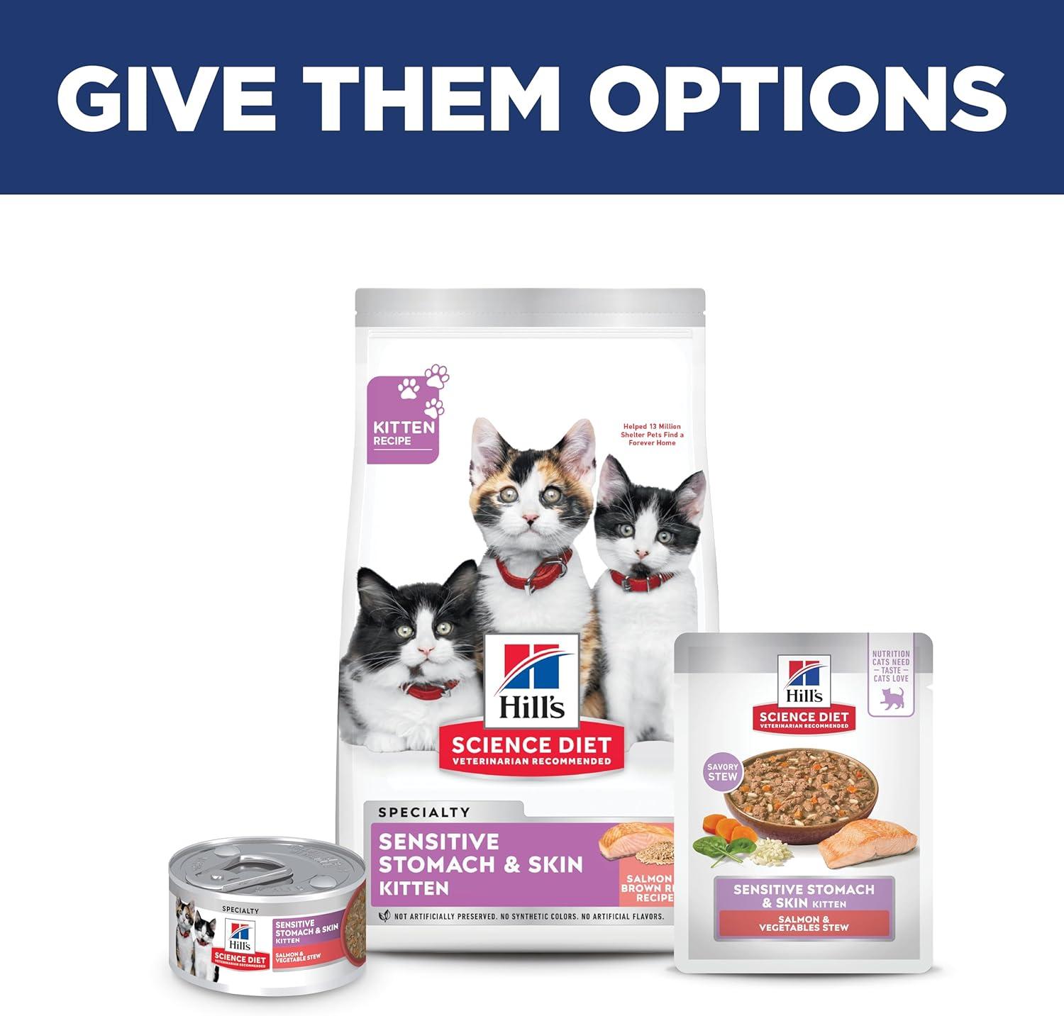 imageHills Science Diet Sensitive Stomach ampamp Skin Kitten Stomach ampamp Skin Sensitivity Support Wet Cat Food Salmon ampamp Vegetables Stew 28 oz Pouch Case of 24