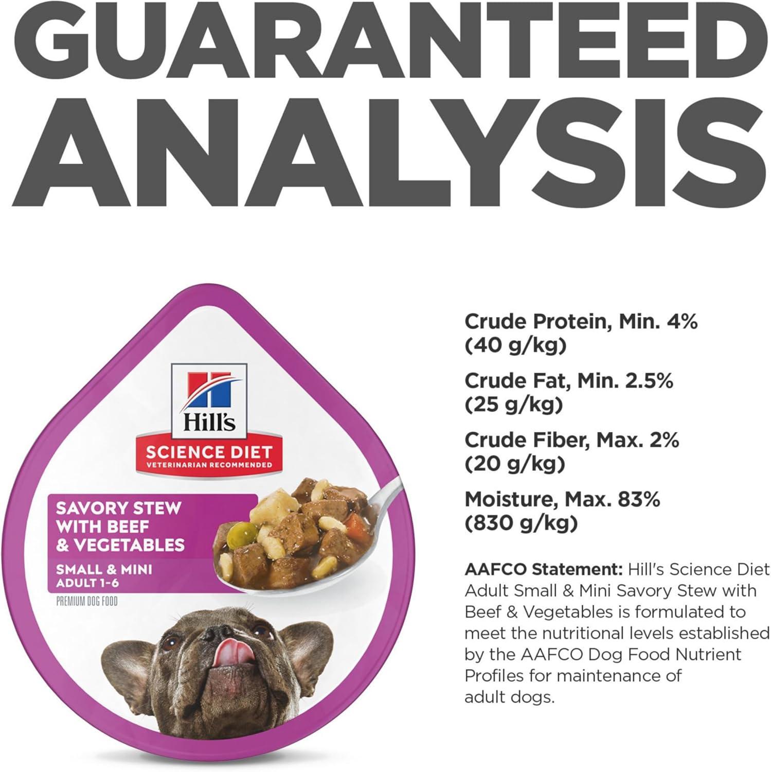 imageHills Science Diet Small ampamp Mini Adult 16 Small ampamp Mini Breeds Premium Nutrition Wet Dog Food Beef ampamp Vegetables Stew 35 oz Tray Case of 12Beef Vegetables Stew