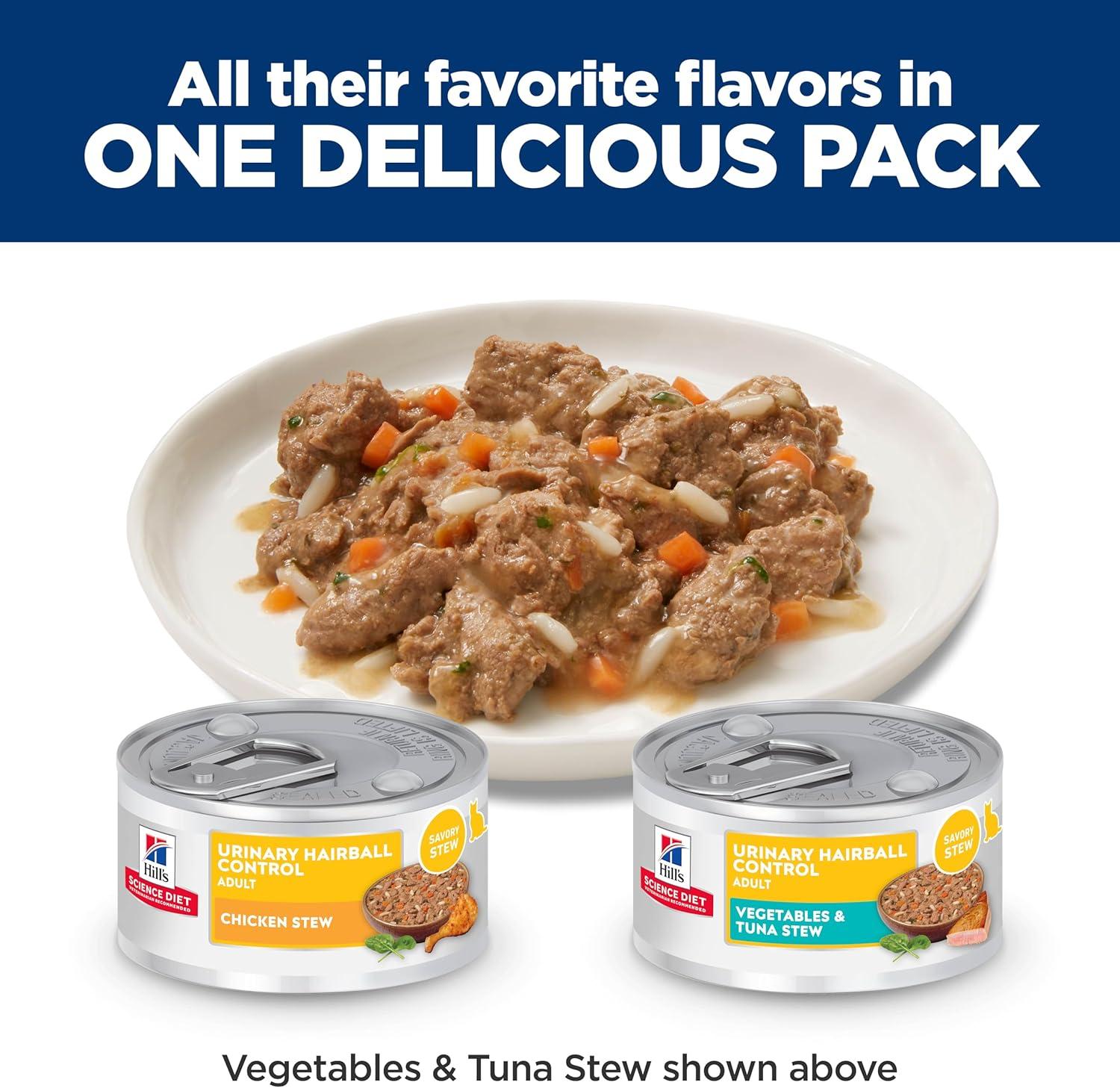 imageHills Science Diet Urinary Hairball Control Adult 16 Urinary Track Health ampamp Hairball Control Support Wet Cat Food Chicken Minced 55 oz Can Case of 24Variety Pack Chicken Tuna Vegetables Stew