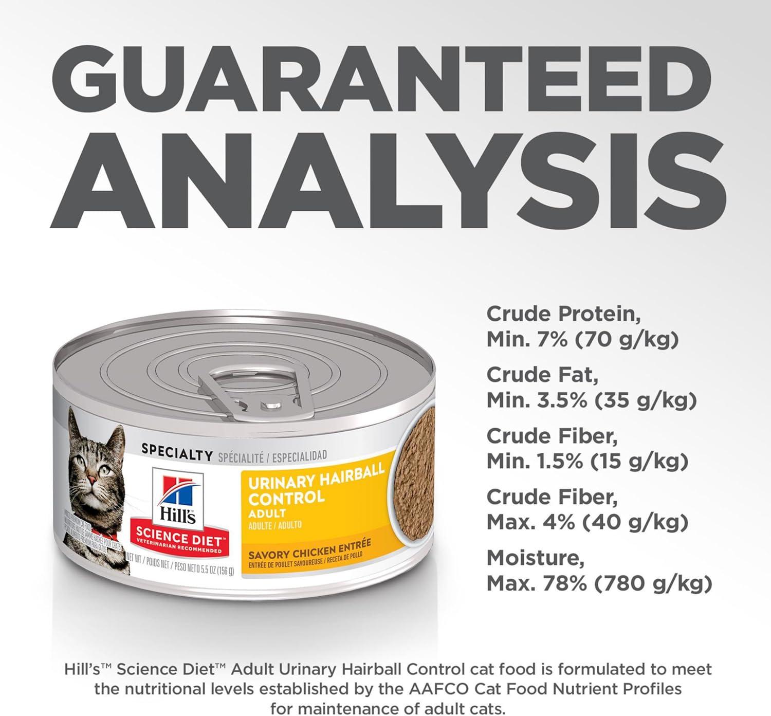 imageHills Science Diet Urinary Hairball Control Adult 16 Urinary Track Health ampamp Hairball Control Support Wet Cat Food Chicken Minced 55 oz Can Case of 24Chicken Minced