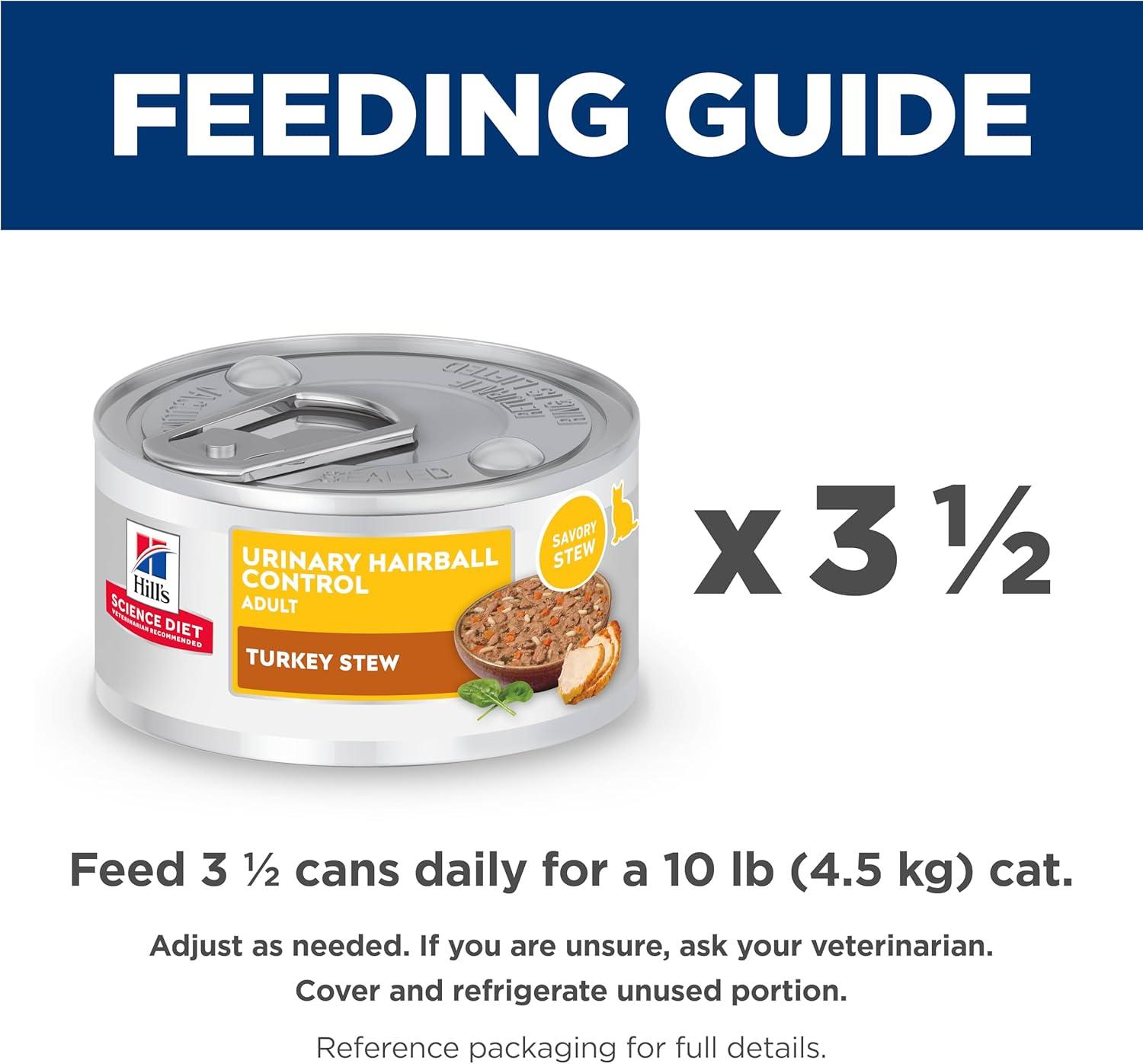imageHills Science Diet Urinary Hairball Control Adult 16 Urinary Track Health ampamp Hairball Control Support Wet Cat Food Chicken Minced 55 oz Can Case of 24Turkey Vegetables Stew