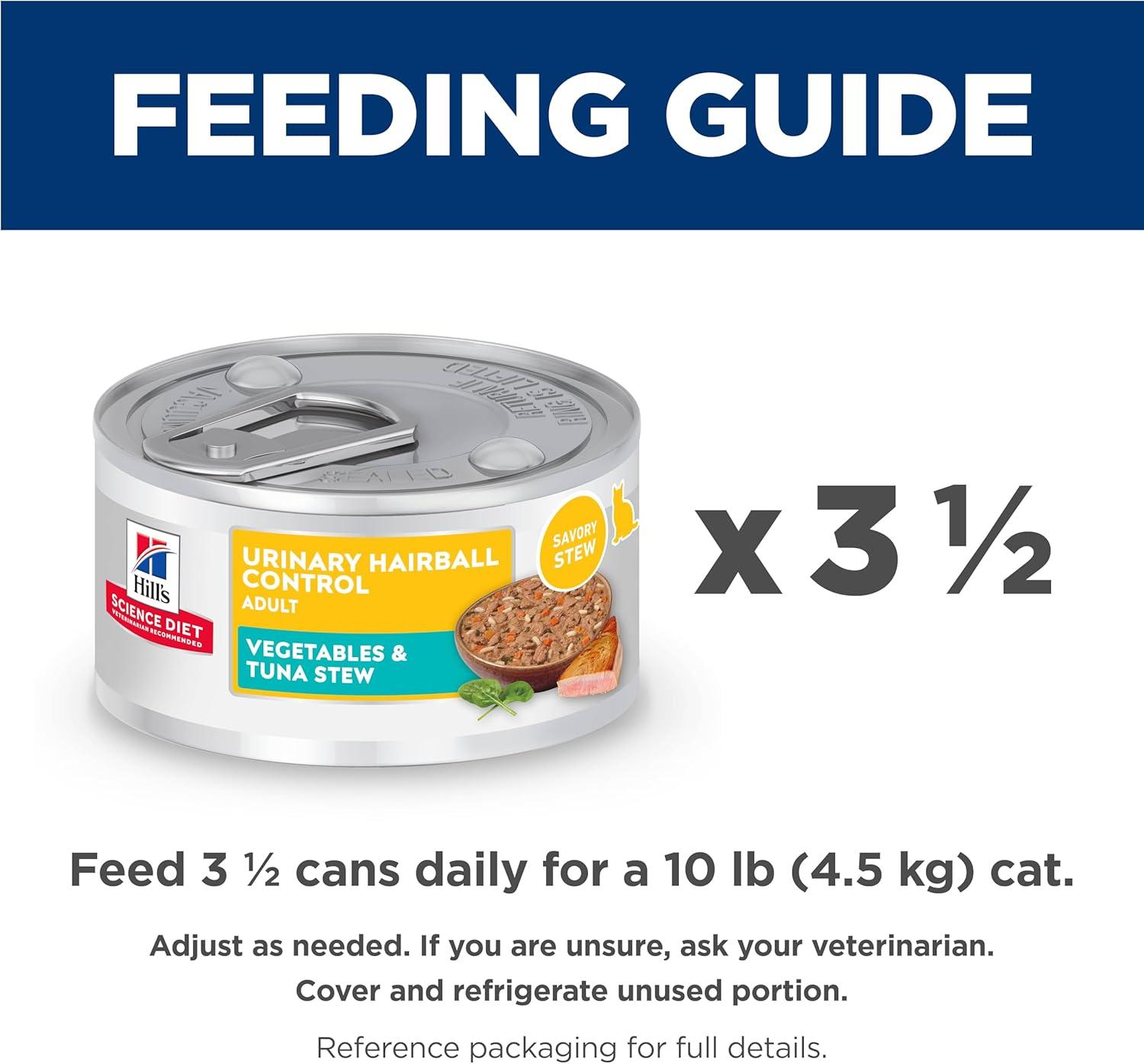 imageHills Science Diet Urinary Hairball Control Adult 16 Urinary Track Health ampamp Hairball Control Support Wet Cat Food Chicken Minced 55 oz Can Case of 24Tuna Vegetables Stew