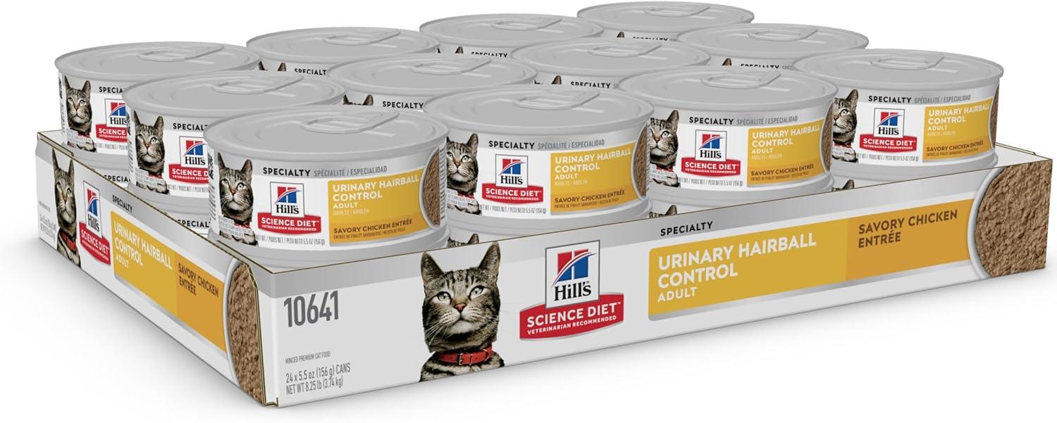 imageHills Science Diet Urinary Hairball Control Adult 16 Urinary Track Health ampamp Hairball Control Support Wet Cat Food Chicken Minced 55 oz Can Case of 24Chicken Minced