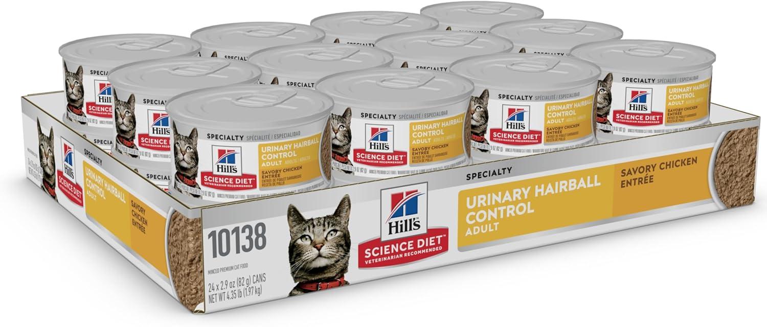 imageHills Science Diet Urinary Hairball Control Adult 16 Urinary Track Health ampamp Hairball Control Support Wet Cat Food Chicken Minced 55 oz Can Case of 24Chicken Minced