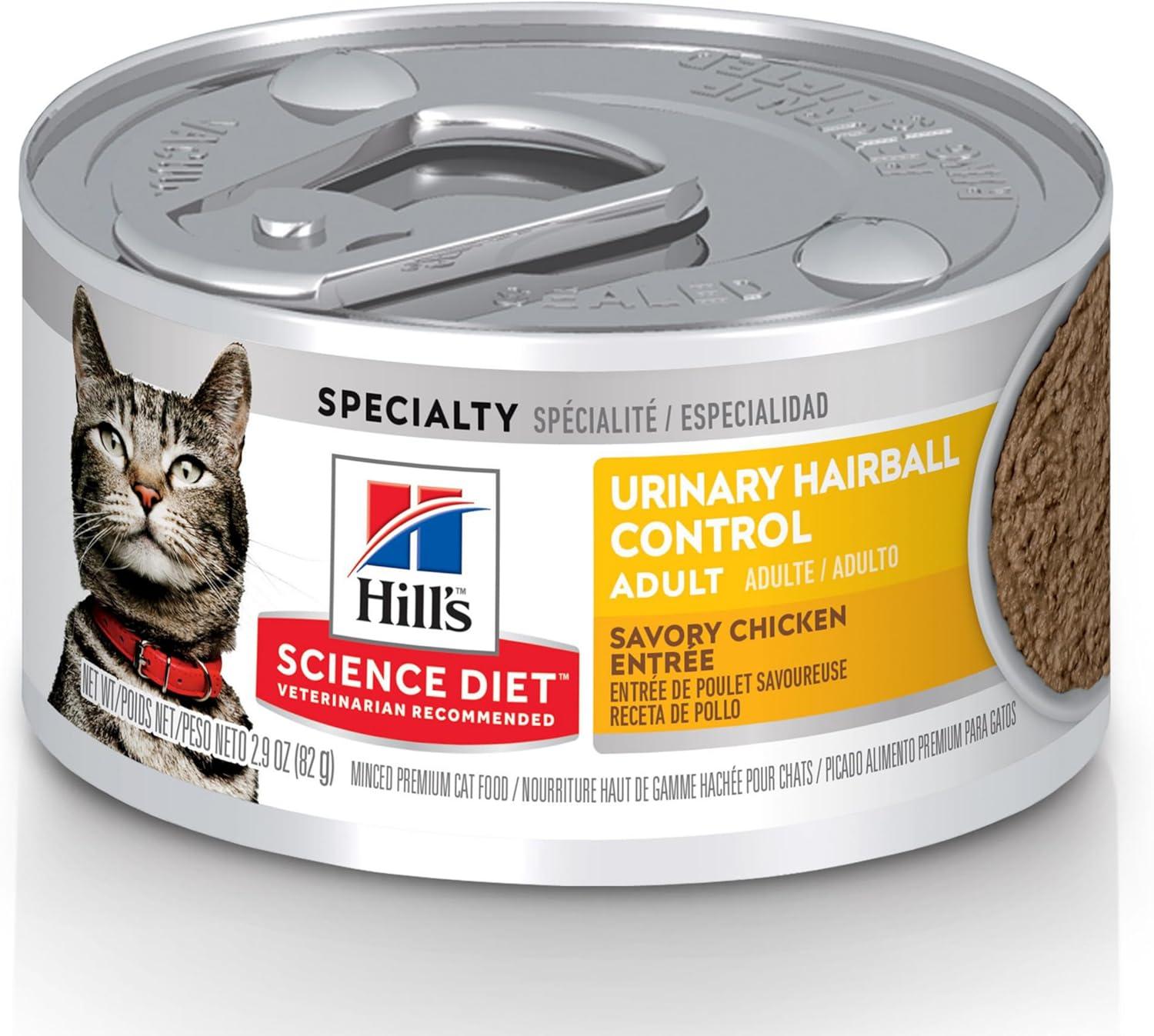 imageHills Science Diet Urinary Hairball Control Adult 16 Urinary Track Health ampamp Hairball Control Support Wet Cat Food Chicken Minced 55 oz Can Case of 24Chicken Minced