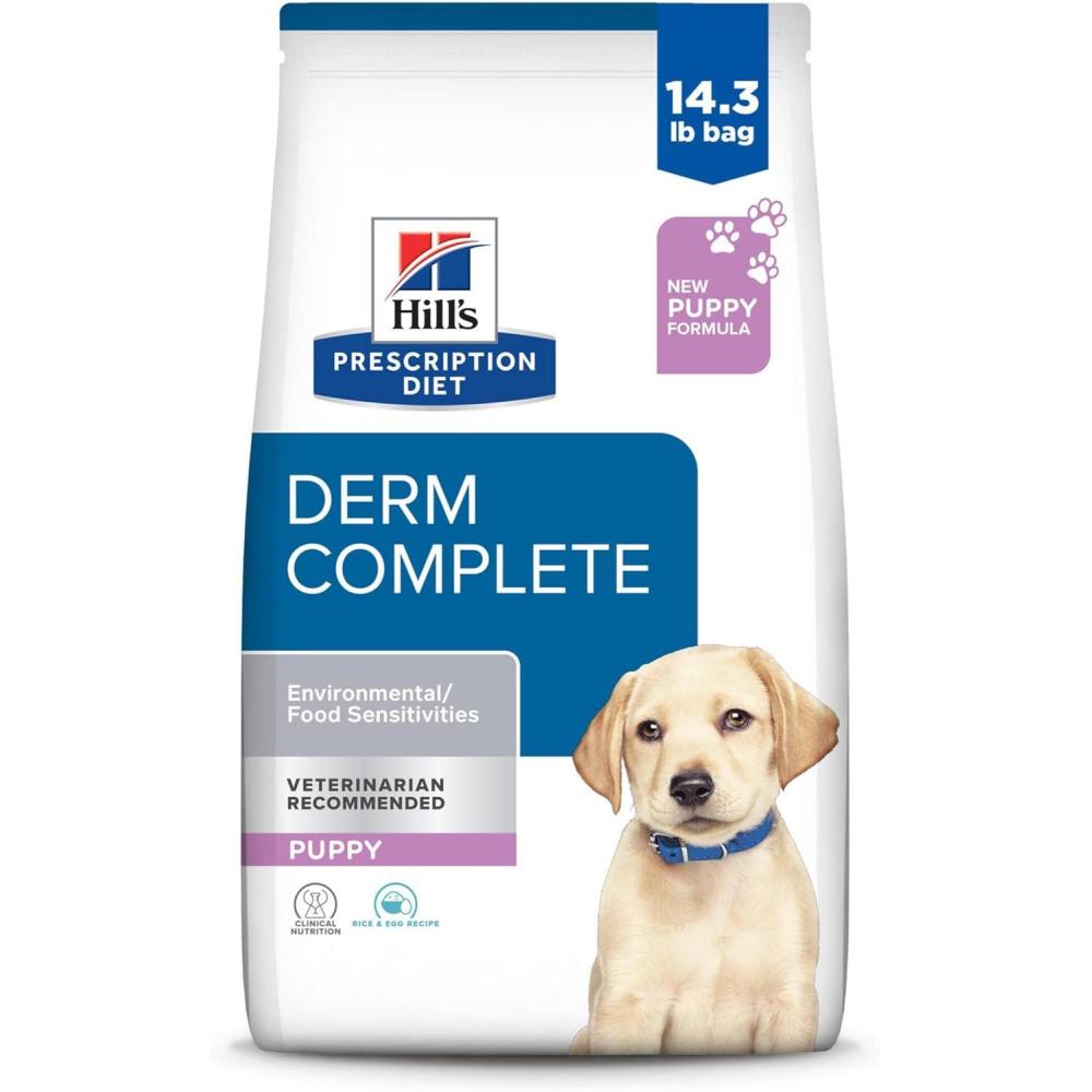 imageHills Prescription Diet Derm Complete Puppy EnvironmentalFood Sensitivities Rice ampamp Egg Recipe Dry Dog Food Veterinary Diet 143 lb Bag