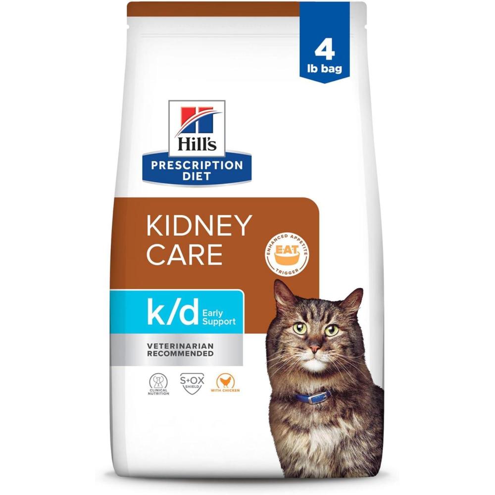 imageHills Prescription Diet kd Early Support Kidney Care Chicken Flavor Dry Cat Food Veterinary Diet 4 lb BagChicken