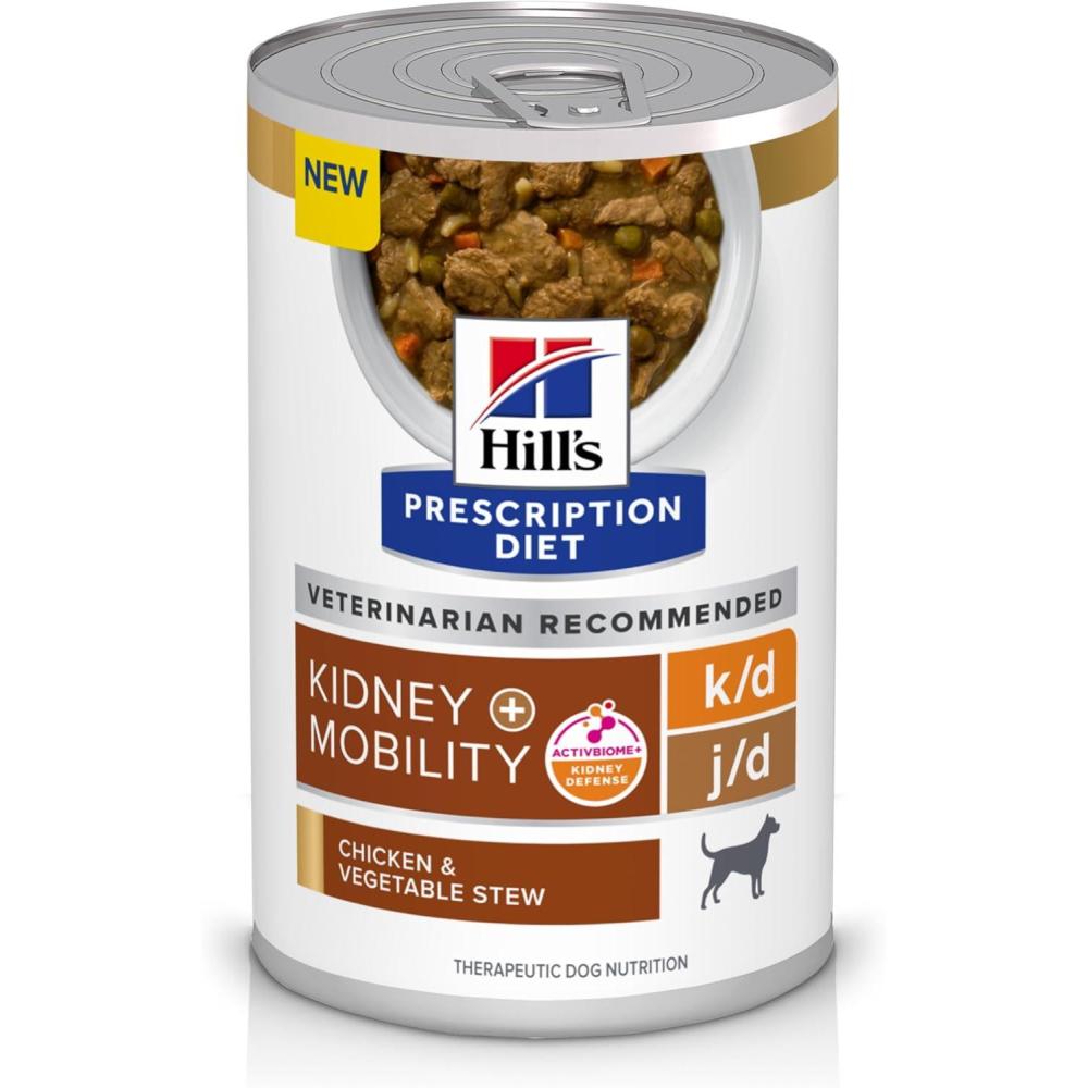 imageHills Prescription Diet kd Kidney Care jd Joint Care Chicken ampamp Vegetable Stew Flavor Wet Dog Food Veterinary Diet 125 oz Cans 12PackChicken Vegetable Stew