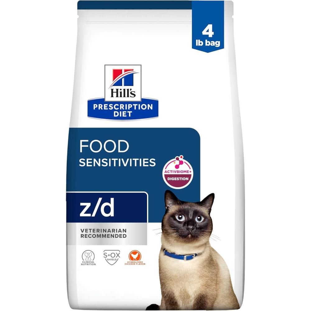 imageHills Prescription Diet zd SkinFood Sensitivities Hydrolyzed Dry Cat Food Veterinary Diet 4 lb BagChicken