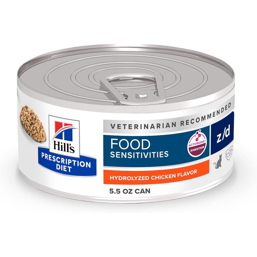 imageHills Prescription Diet zd SkinFood Sensitivities Hydrolyzed Wet Cat Food Veterinary Diet 55 oz Cans 24PackChicken