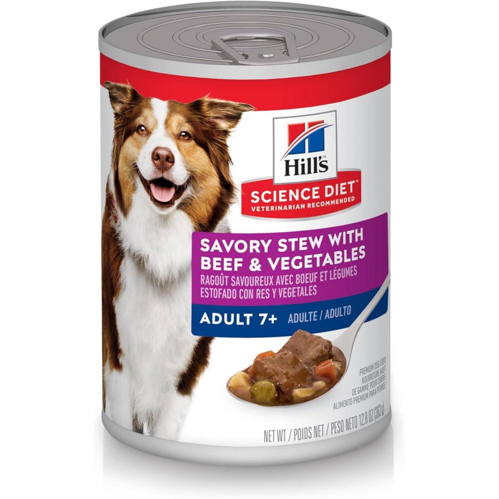 imageHills Science Diet Adult 7 Senior Adult 7 Premium Nutrition Wet Dog Food Turkey ampamp Barley Loaf 13 oz Can Case of 12Beef Vegetables Stew