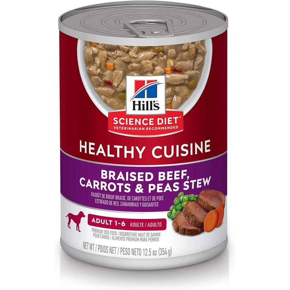 imageHills Science Diet Healthy Cuisine Adult 16 Great Taste Wet Dog Food Roasted Chicken Carrots ampamp Spinach Stew 125 oz Can Case of 12Braised Beef Carrots Peas Stew