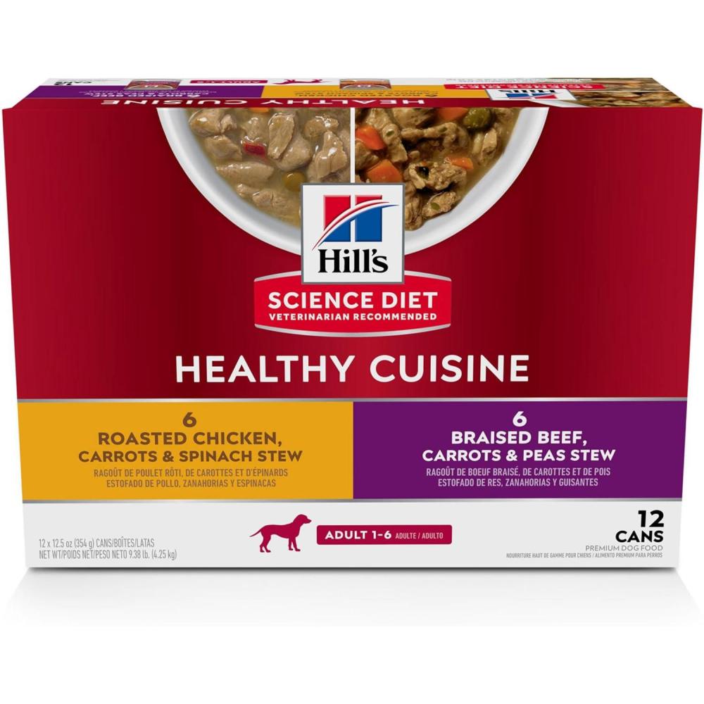 imageHills Science Diet Healthy Cuisine Adult 16 Great Taste Wet Dog Food Roasted Chicken Carrots ampamp Spinach Stew 125 oz Can Case of 12Variety Pack Roasted Chicken Carrots Spinach Braised Beef Carrots Peas Stew