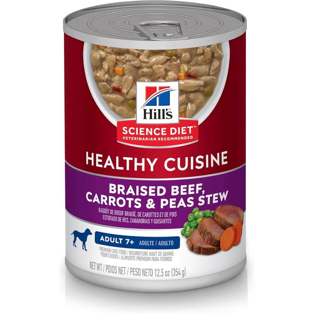 imageHills Science Diet Healthy Cuisine Senior Adult 7 Senior Premium Nutrition Wet Dog Food Roasted Chicken Carrots ampamp Spinach Stew 125 oz Can Case of 12Braised Beef Carrots Peas Stew