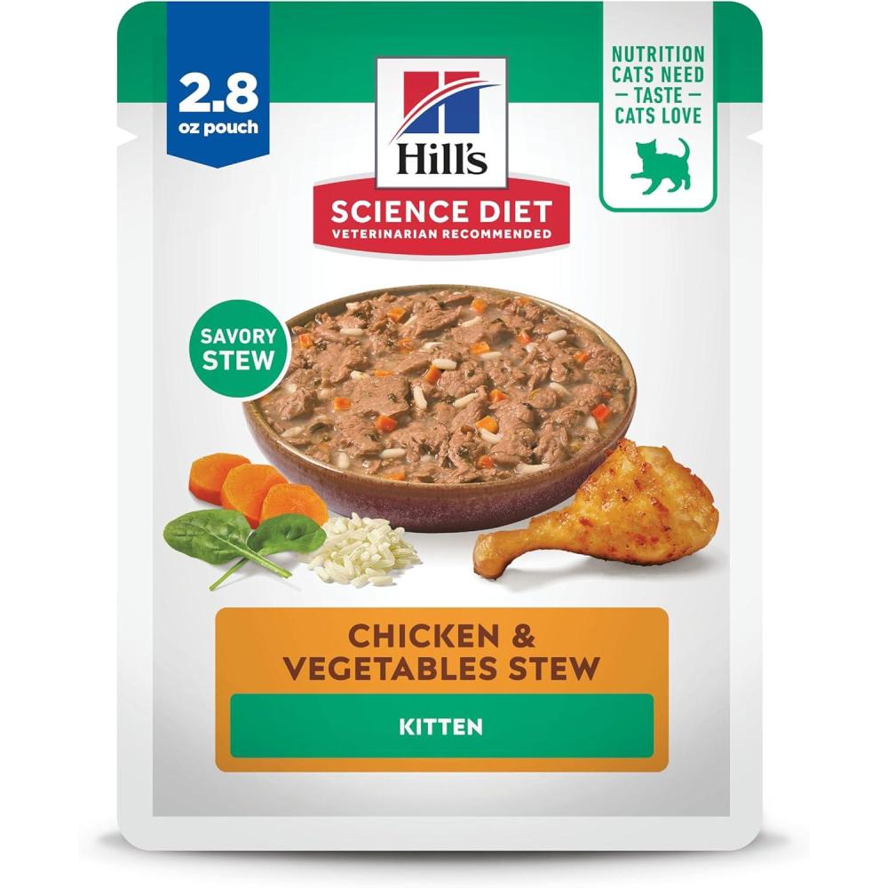imageHills Science Diet Kitten Kitten Premium Nutrition Wet Cat Food Chicken Stew 28 oz Pouch Case of 24Chicken Vegetables Stew