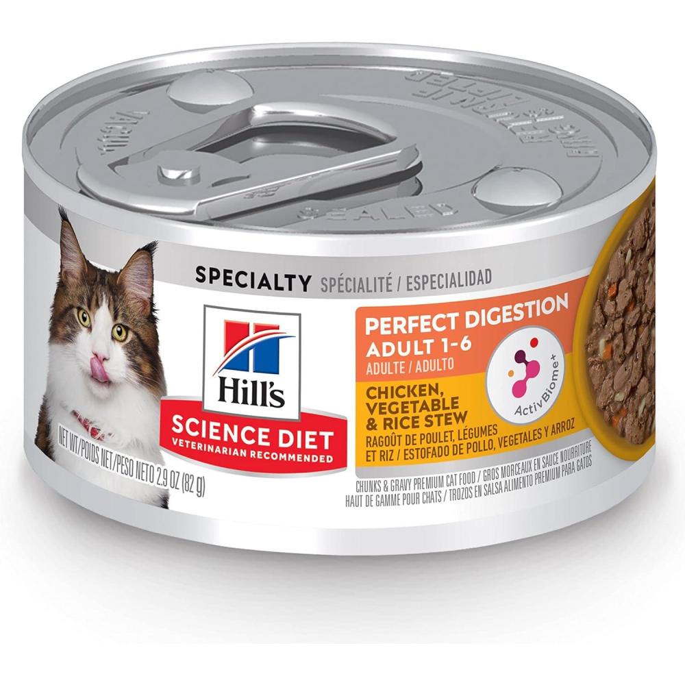 imageHills Science Diet Perfect Digestion Adult 16 Digestive Support Wet Cat Food Chicken Vegetables ampamp Rice Stew 29 oz Can Case of 2429 Ounce Pack of 24