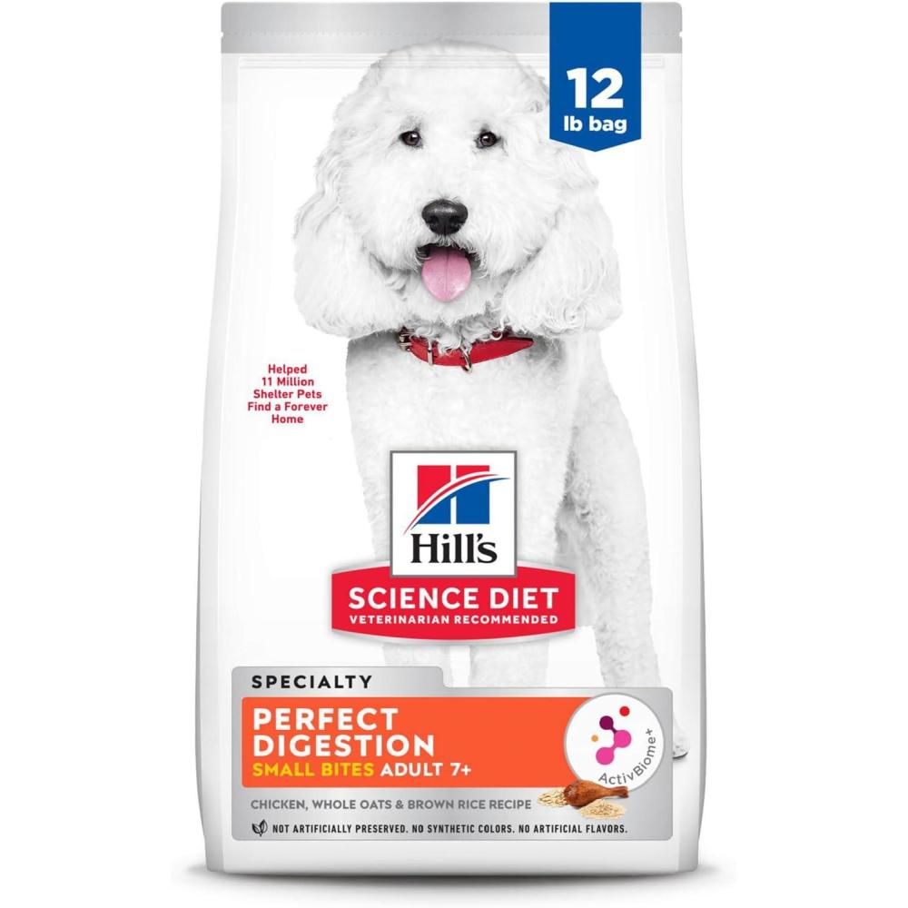 imageHills Science Diet Perfect Digestion Senior Adult 7 Digestive Support Small Kibble Dry Dog Food Chicken Brown Rice ampamp Whole Oats 12 lb Bag