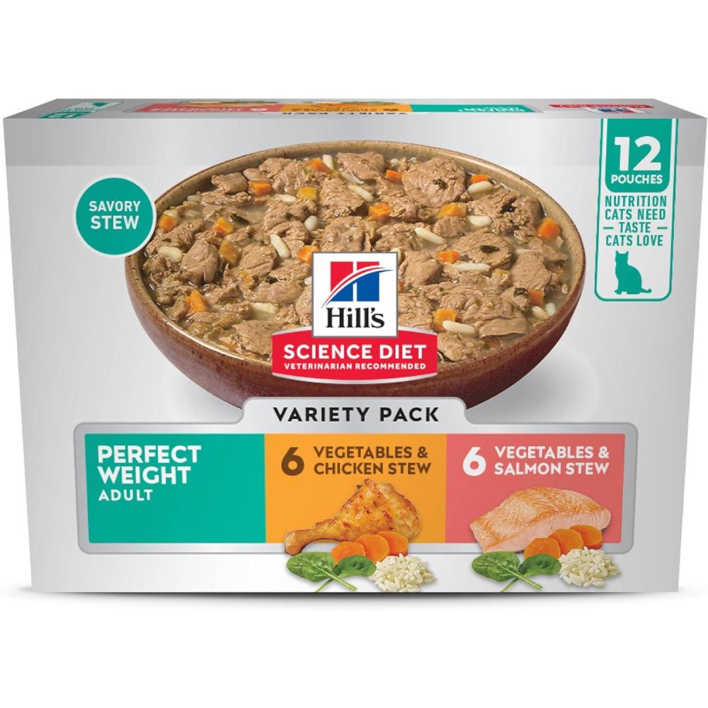 imageHills Science Diet Perfect Weight Adult 16 Weight Management Support Wet Cat Food Salmon ampamp Vegetables Stew 28 oz Pouch Case of 24Variety Pack Chicken Vegetables Salmon Vegetables Stew