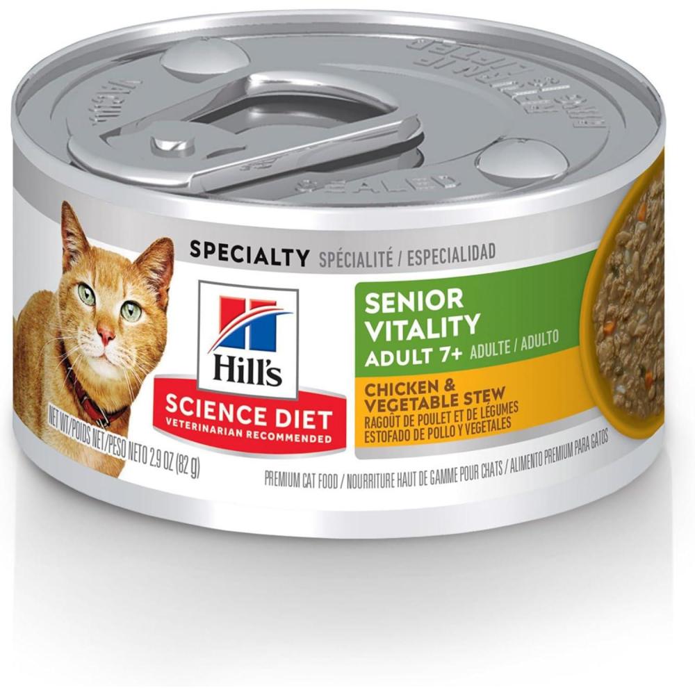 imageHills Science Diet Senior Vitality Adult 7 Senior Premium Nutrition Wet Cat Food Chicken ampamp Vegetable Stew 29 oz Cans 24Pack