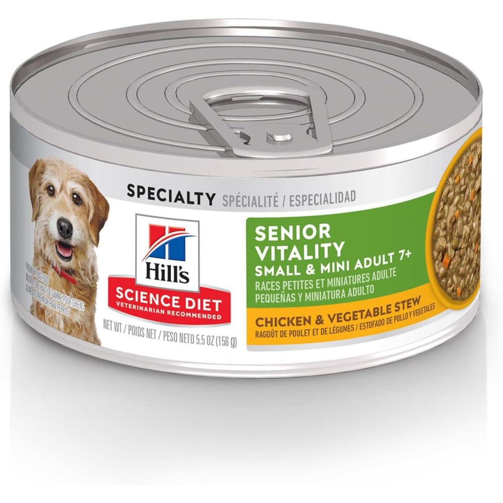 imageHills Science Diet Senior Vitality Adult 7 Small ampamp Mini Breeds Wet Dog Food Salmon ampamp Vegetable Stew 55 oz Cans 24Pack