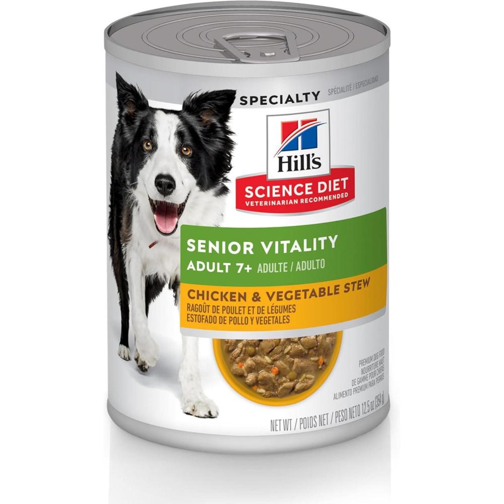 imageHills Science Diet Senior Vitality Adult 7 Wet Dog Food Chicken ampamp Vegetable Stew 125 oz Cans 12Pack125 Ounce Pack of 12