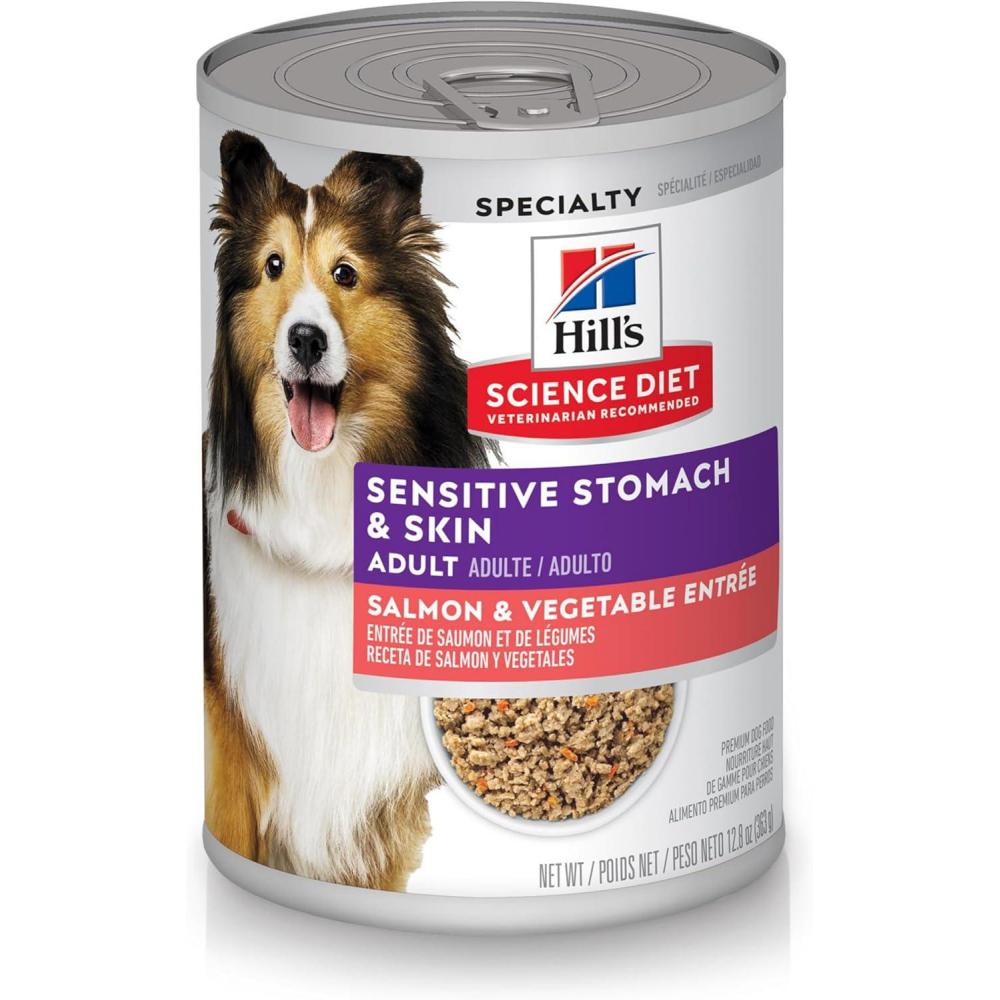imageHills Science Diet Sensitive Stomach ampamp Skin Adult 16 Stomach ampamp Skin Sensitivity Support Wet Dog Food Salmon ampamp Vegetables Loaf 128 oz Can Case of 12Seafood
