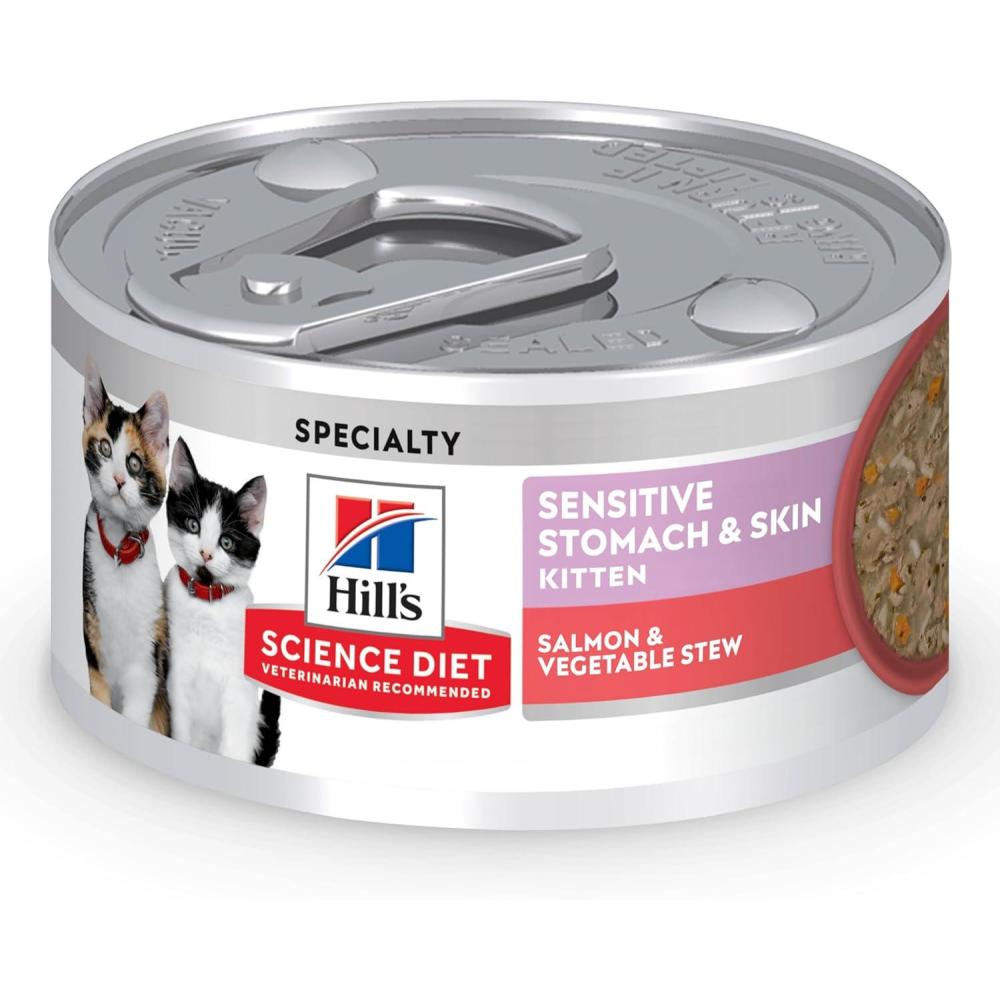 imageHills Science Diet Sensitive Stomach ampamp Skin Kitten Stomach ampamp Skin Sensitivity Support Wet Cat Food Salmon ampamp Vegetables Stew 28 oz Can Case of 24
