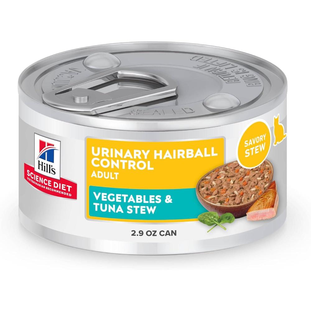 imageHills Science Diet Urinary Hairball Control Adult 16 Urinary Track Health ampamp Hairball Control Support Wet Cat Food Chicken Minced 55 oz Can Case of 24Tuna Vegetables Stew