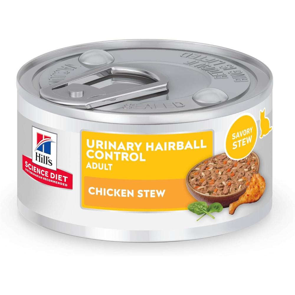 imageHills Science Diet Urinary Hairball Control Adult 16 Urinary Track Health ampamp Hairball Control Support Wet Cat Food Chicken Minced 55 oz Can Case of 24Chicken Vegetables Stew
