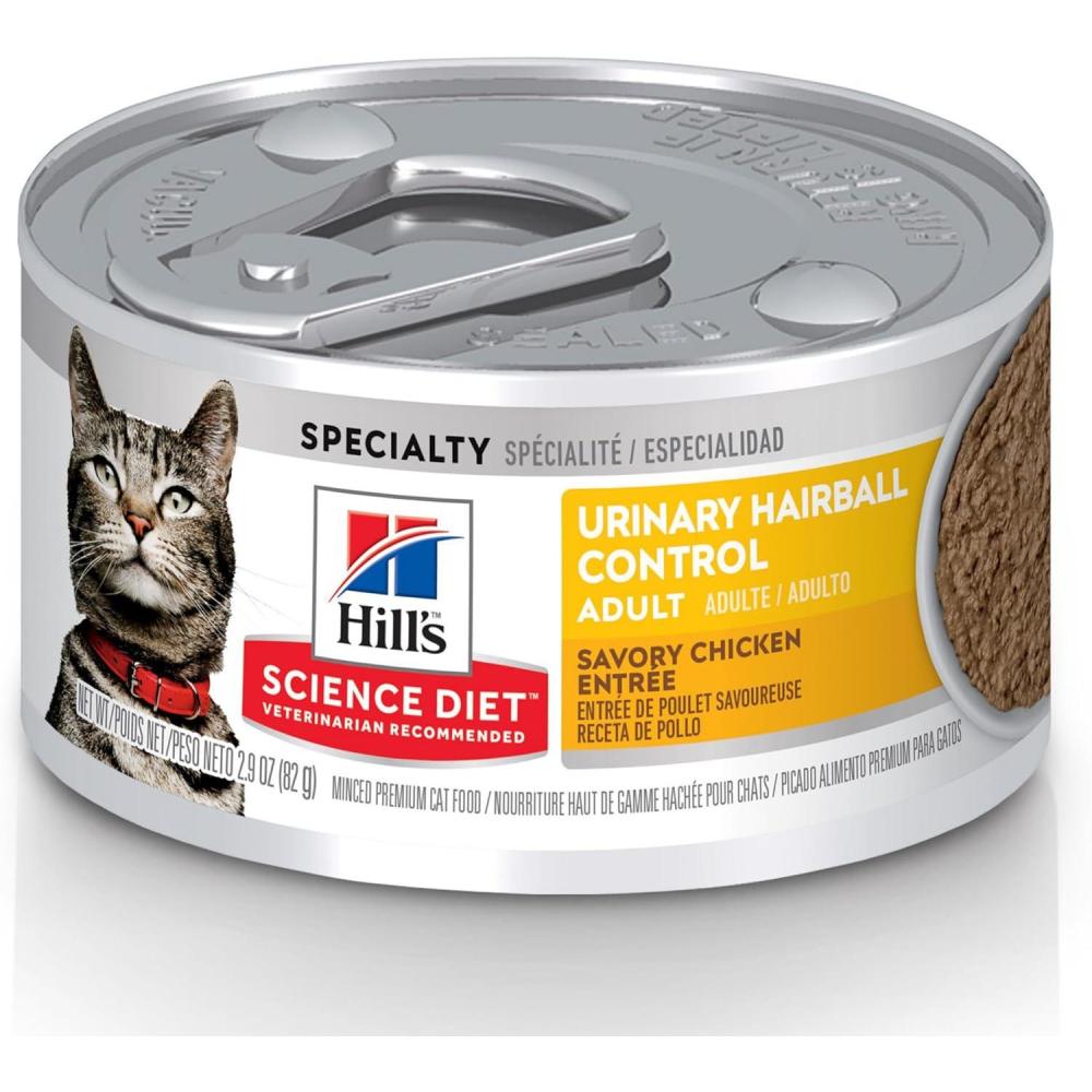 imageHills Science Diet Urinary Hairball Control Adult 16 Urinary Track Health ampamp Hairball Control Support Wet Cat Food Chicken Minced 55 oz Can Case of 24Chicken Minced