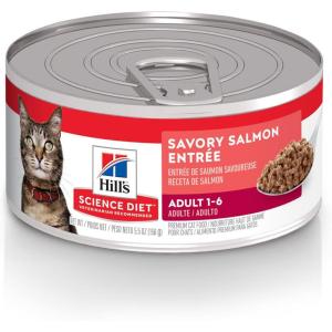 Hill’s Science Diet Adult 1-6, Adult 1-6 Premium Nutrition, Wet Cat Food, Variety Pack: Tuna; Chicken; Ocean Fish Stew, 5.5 oz Can Variety Pack, Case of 12(Salmon Minced)