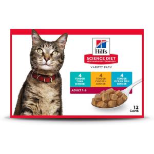 Hill’s Science Diet Adult 1-6, Adult 1-6 Premium Nutrition, Wet Cat Food, Variety Pack: Tuna; Chicken; Ocean Fish Stew, 5.5 oz Can Variety Pack, Case of 12(Variety Pack: Tuna; Chicken; Ocean Fish Stew)